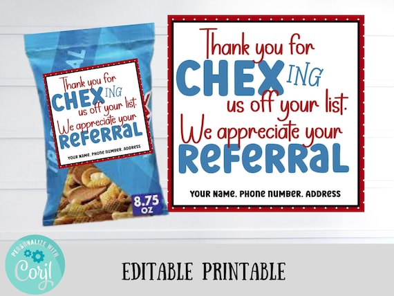 Editable Printable Chex Mix Business Marketing Referral Real - Etsy
