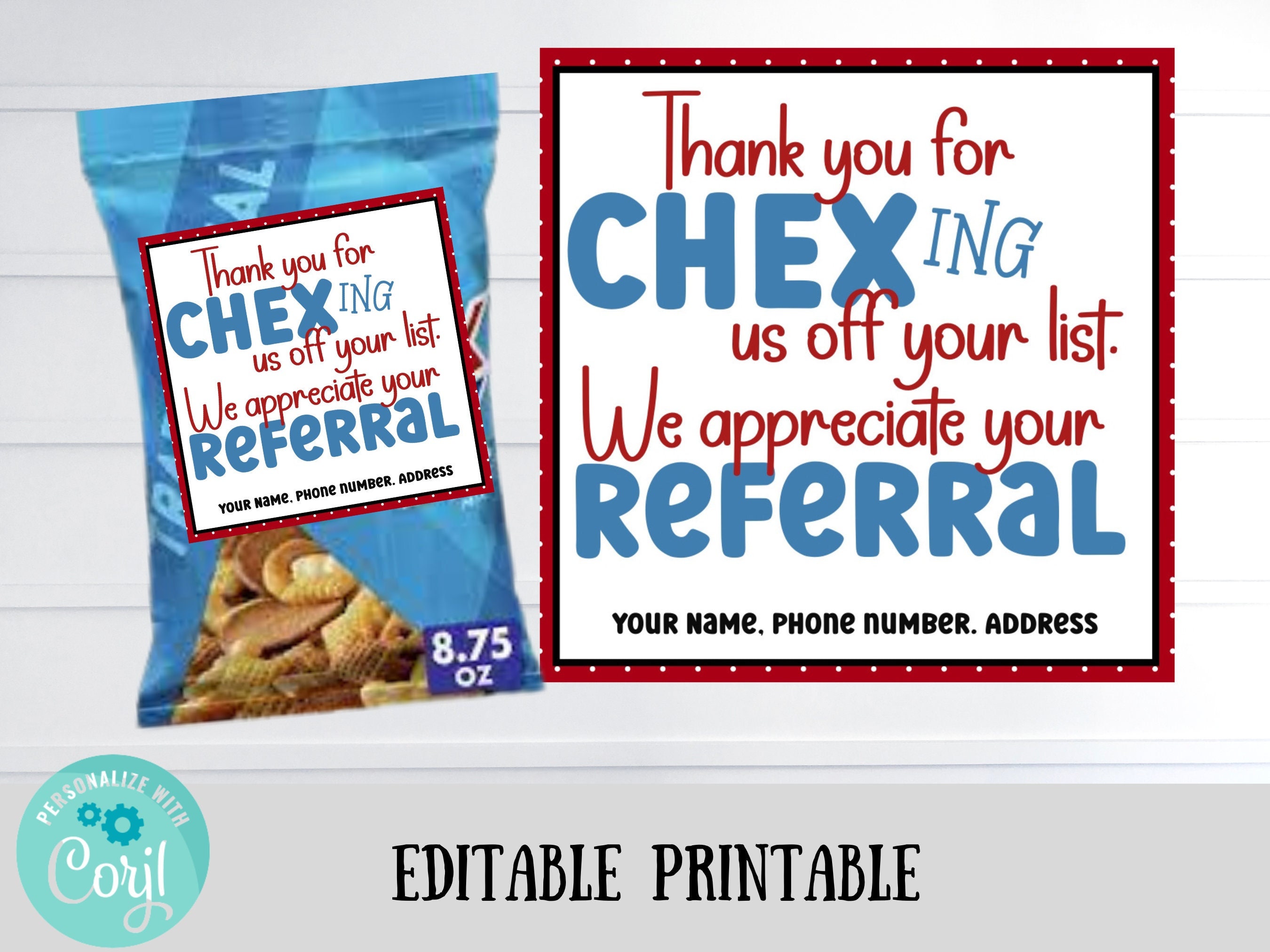 Editable Printable, Chex Mix Business Marketing Referral, Real Estate ...