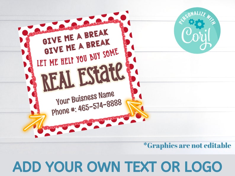 Editable kit Kat Bar Candy Real Estate Business Referral Tag Realtor