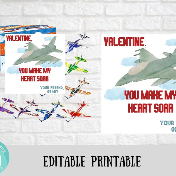 Airplane Valentine, Boy Valentine Boyish Printable Cards to Printing at Home Valentines.,Class Valentines Treat, Jet Plane Boyish valentine