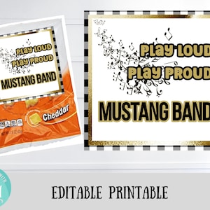 Editable- High School Marching Band Gift tag, Game Day Snack, Mustang Band Halftime Show Treat