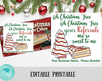Editable Printable- Little Debbie Christmas Tree Christmas Tree Gift Tag Business Referral Favor Tag Business Marketing Christmas gift