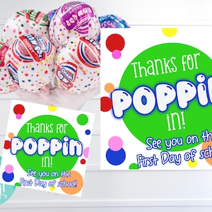 Back to School Lollipop Tag Rainbow, PRINTABLE, Thanks for Popping in Gift Tags, Meet the Teacher, Lollipop Holder, Open House