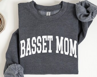 Felpa con scritta "Basset Mom", maglione con scritta "Basset Hound Mama", felpa con scritta "Cane Mom", maglione girocollo unisex in stile college