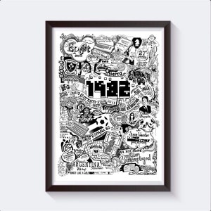Born In 1982 Print - Hand Illustrated Vintage Artwork - Special Birthday Gift for him/her/mum/dad/boyfriend - Retro Poster Art