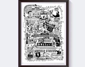 Liverpool football history Print - Hand Illustrated Vintage Artwork - Special Birthday Gift for him/her/mum/dad/boyfriend -Retro Poster Art