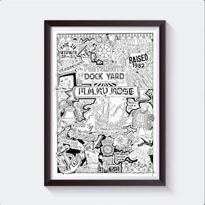 Portsmouth Dockyard Inspired Print - Hand Illustrated Vintage Artwork - Special Birthday Gift for him/her/mum/dad/boyfriend-Retro Poster Art