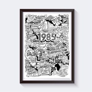 Born In 1985 Print - Hand Illustrated Vintage Artwork - Special Birthday Gift for him/her/mum/dad/boyfriend - Retro Poster Art