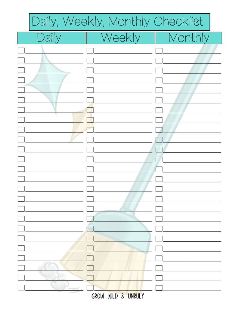 Printable Daily, Weekly, Monthly, Cleaning Checklist, US Letter - Etsy