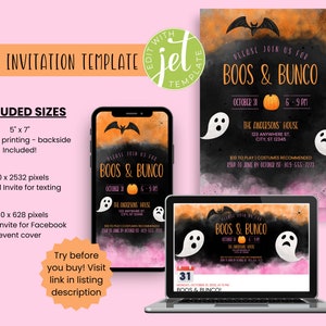 Pink and Orange Halloween Boos & Bunco Digital Invitation - Editable Template October Bunko Invitation