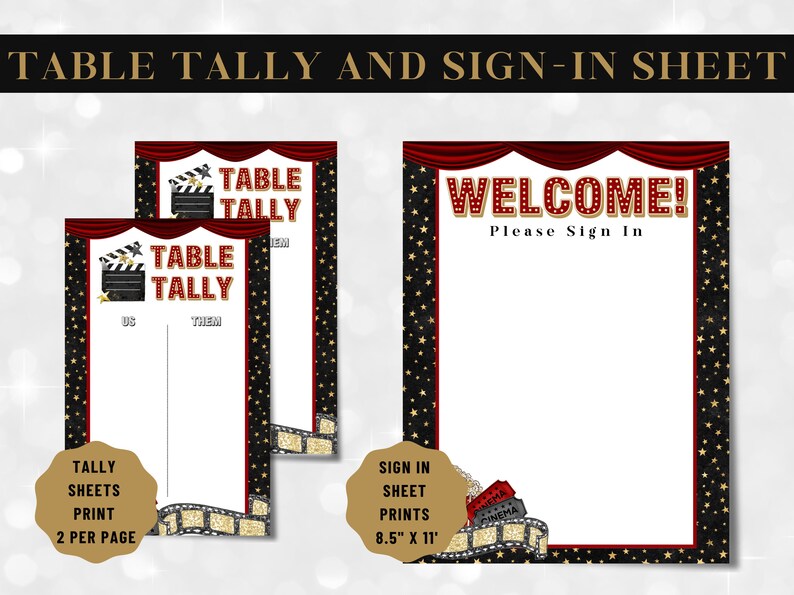 Printable Movie Night Bunco Set With Scorecards, Tally Sheets, Table ...