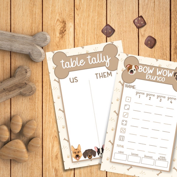 Printable Bow Wow Bunco for Dog Lovers Set with Score Sheets, Tally Sheets, Table Numbers, Ghost Player, and Sign-In - DIGITAL DOWNLOAD