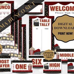 Printable Movie Night Bunco Set With Scorecards, Tally Sheets, Table ...