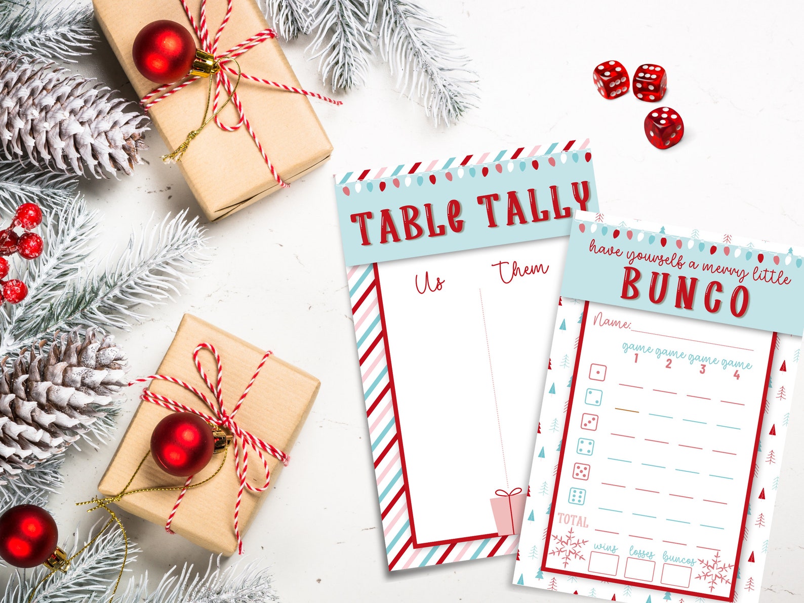 Printable Christmas Bunco Set With Scorecards, Tally Sheets, Table ...