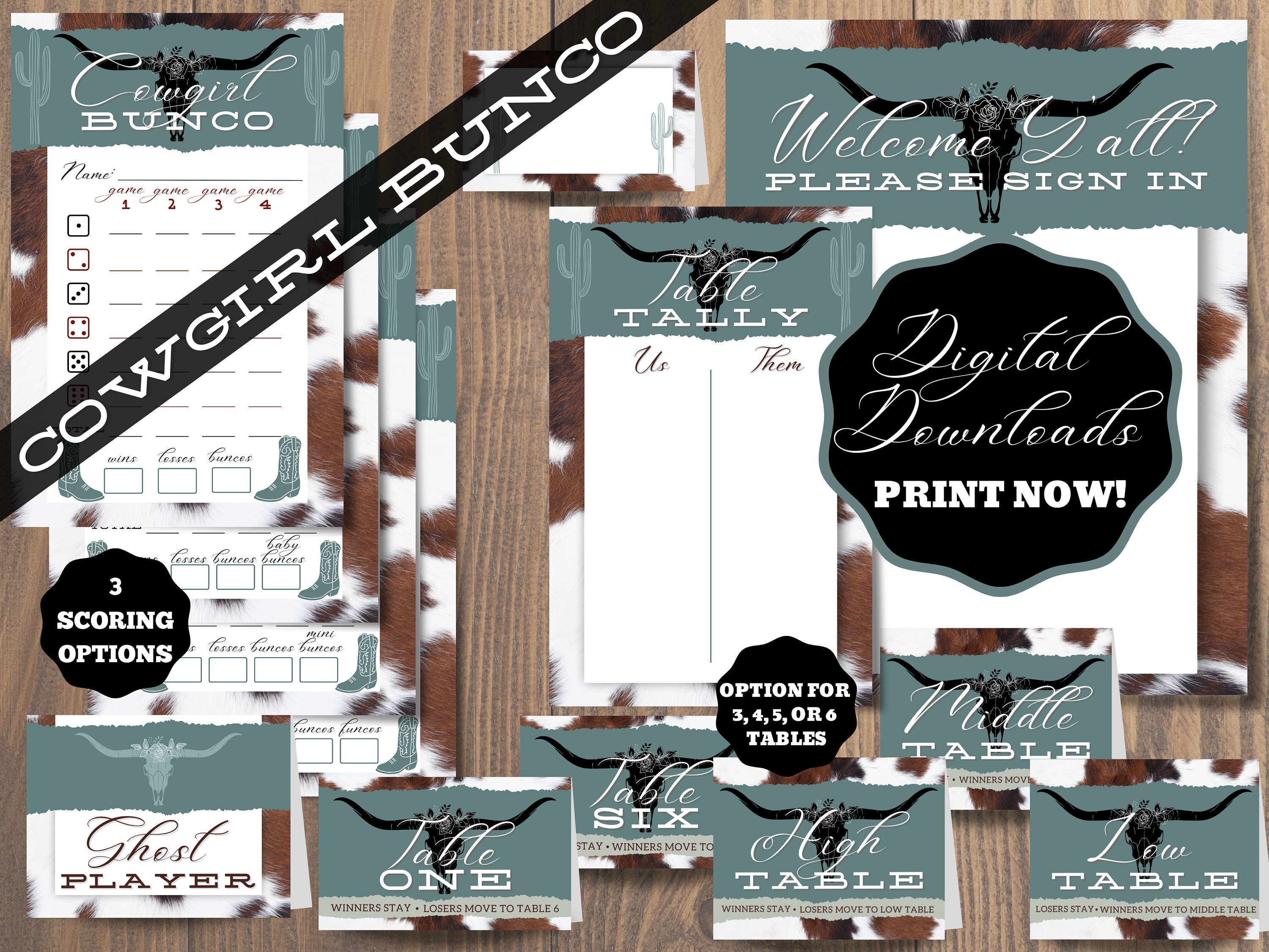Printable Cowgirl Bunco Set With Scorecards, Tally Sheets, Table ...