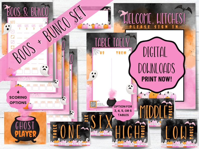 Pink Boo Printable Pink + Orange Boos and Bunco Set Printable With Scorecards, Tally ...