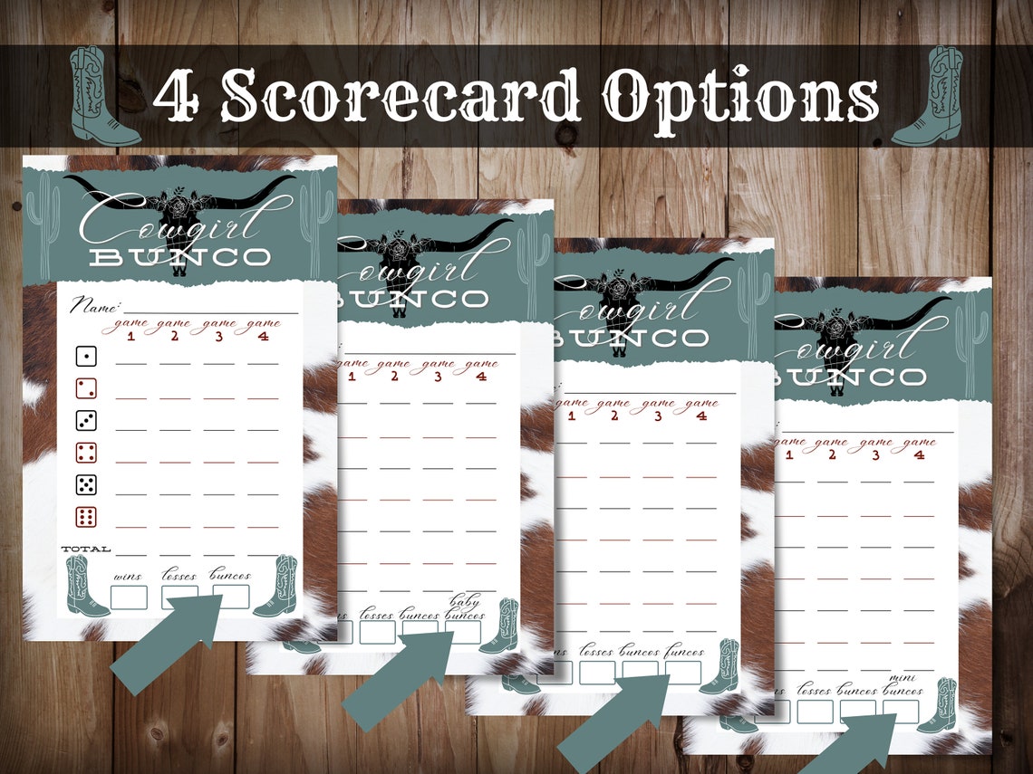 Printable Cowgirl Bunco Set With Scorecards, Tally Sheets, Table ...