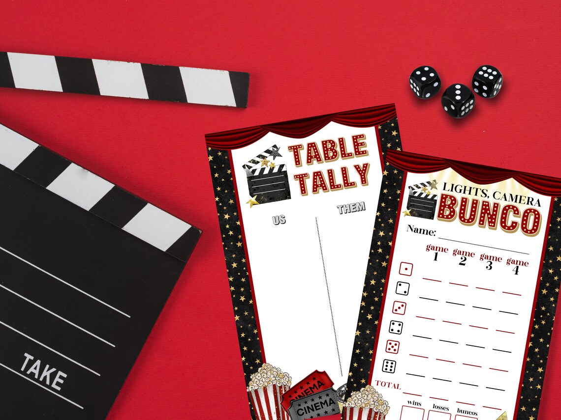 Printable Movie Night Bunco Set With Scorecards, Tally Sheets, Table ...
