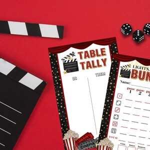 Printable Movie Night Bunco Set With Scorecards, Tally Sheets, Table ...