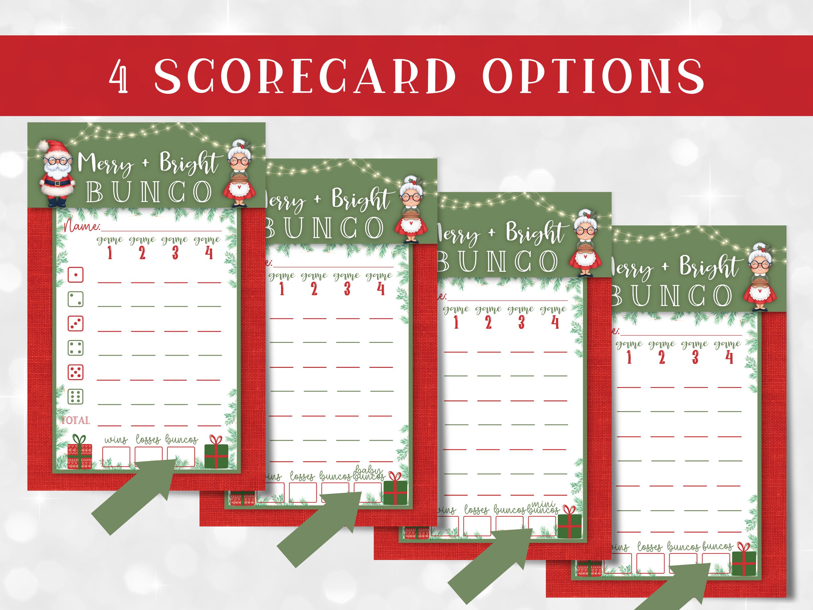 Printable Christmas Bunco Set With Scorecards, Tally Sheets, Table ...