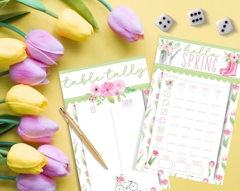 Printable Spring Flowers Bunco Set with Scorecards, Tally Sheets, Table Numbers, Ghost Player, and Sign-In Sheet - DIGITAL DOWNLOAD