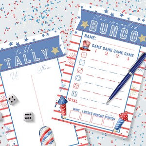 Digital Download 4th of July Themed Bunco Scorecard Set - Score Sheets, Table Tally, Table Numbers with Directions and More