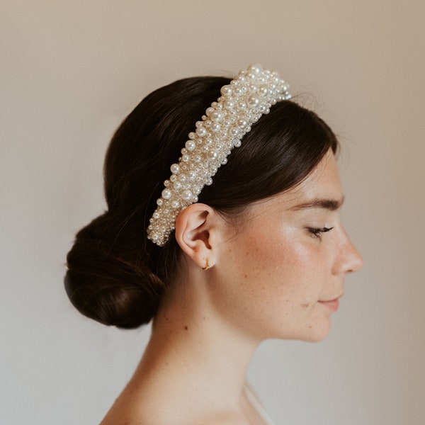 Pearl headband, pearl crown, wedding headband, bridal accessory, princess crown