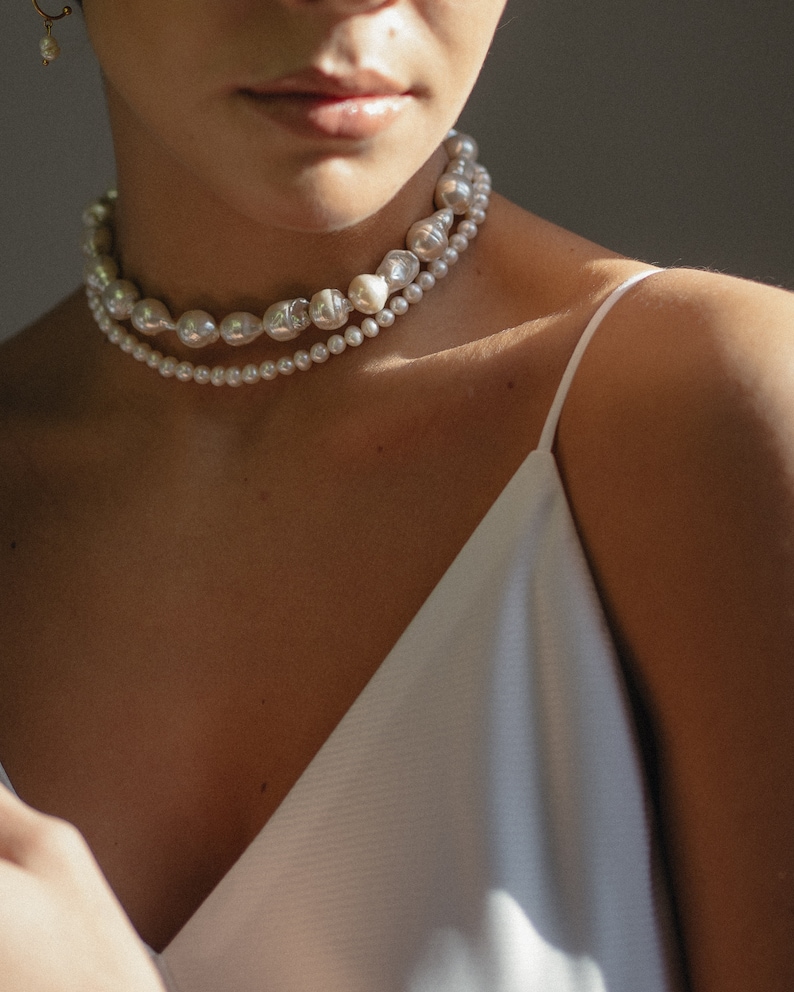 Collier en perles réelles d'eau douce choker de luxe image 1