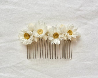 Peigne à cheveux fleurs blanches, Marguerites , Accessoire coiffure, Peigne floral