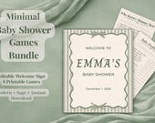 Baby Shower Bundle Printable Games Signs Diaper Raffle Sage Green Decor