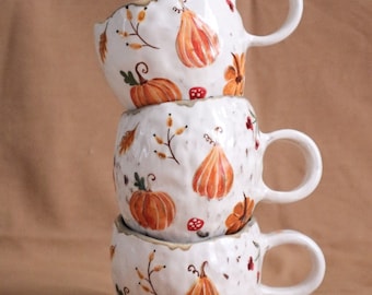 Handmade Ceramic Fall designed mug pumpkin mug