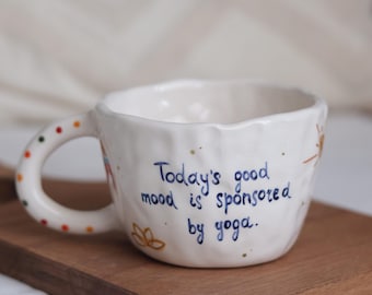 Handmade Ceramic Mug – Yoga Theme, Hand-Painted Pottery, Mindfulness & Meditation Gift