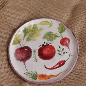 Handmade Ceramic Vegetable Plate: Rustic Hand-Painted Pottery