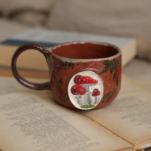 Handmade Ceramic Mushroom Mug: Rustic Cottagecore Pottery Cup