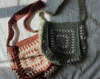 Handmade Earthy Crochet Granny Square Bag Purse