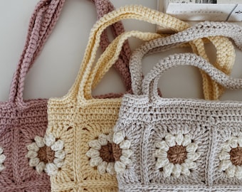 Handmade Neutral Crochet Daisy Bag Purse
