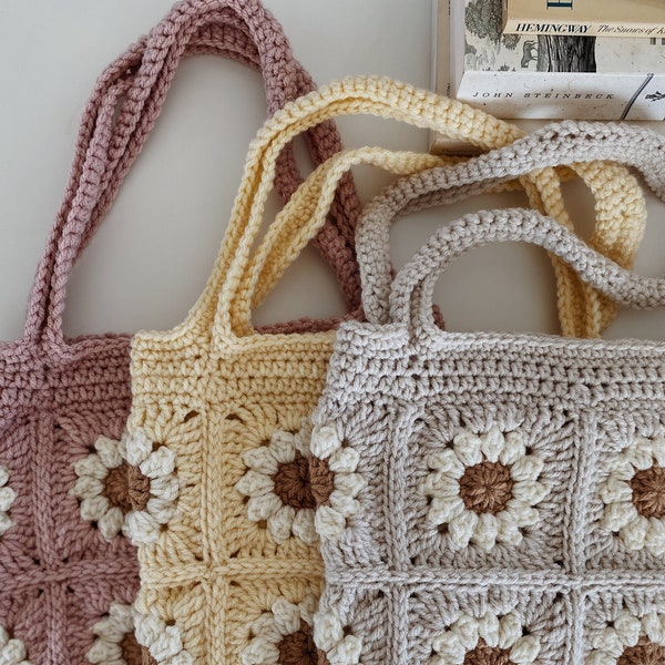 Handmade Neutral Crochet Daisy Bag Purse