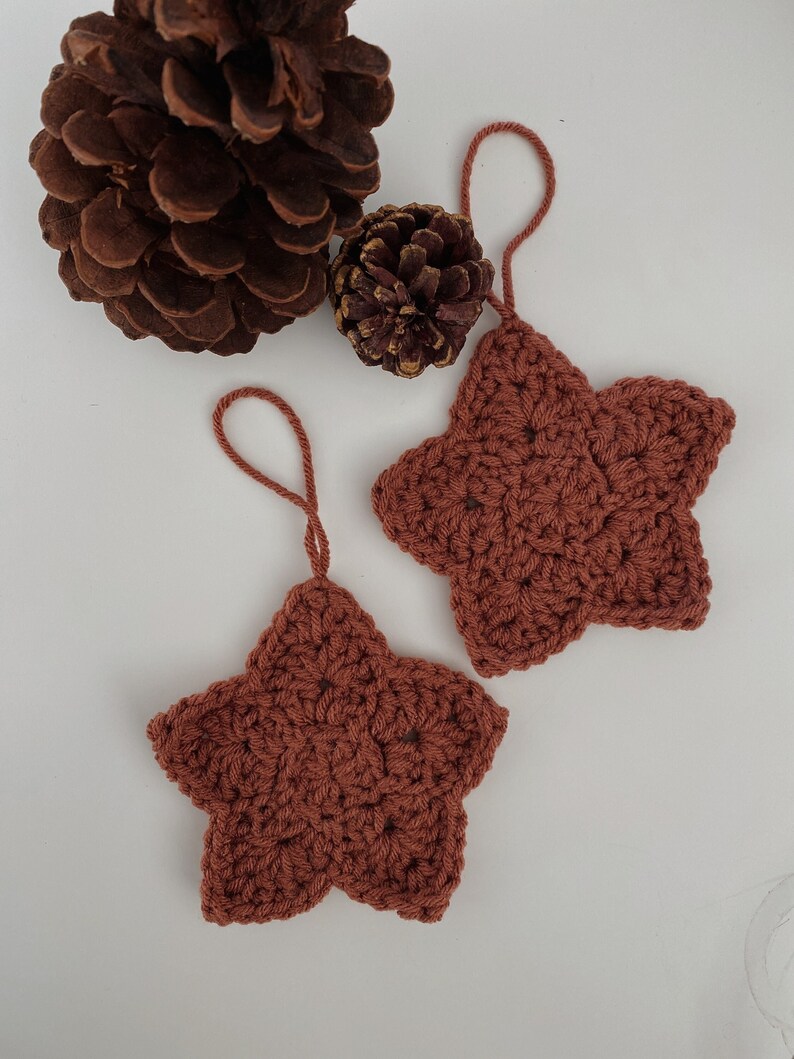 Set of 4 Handmade Crochet Neutral Christmas Holiday Star Ornaments - Etsy
