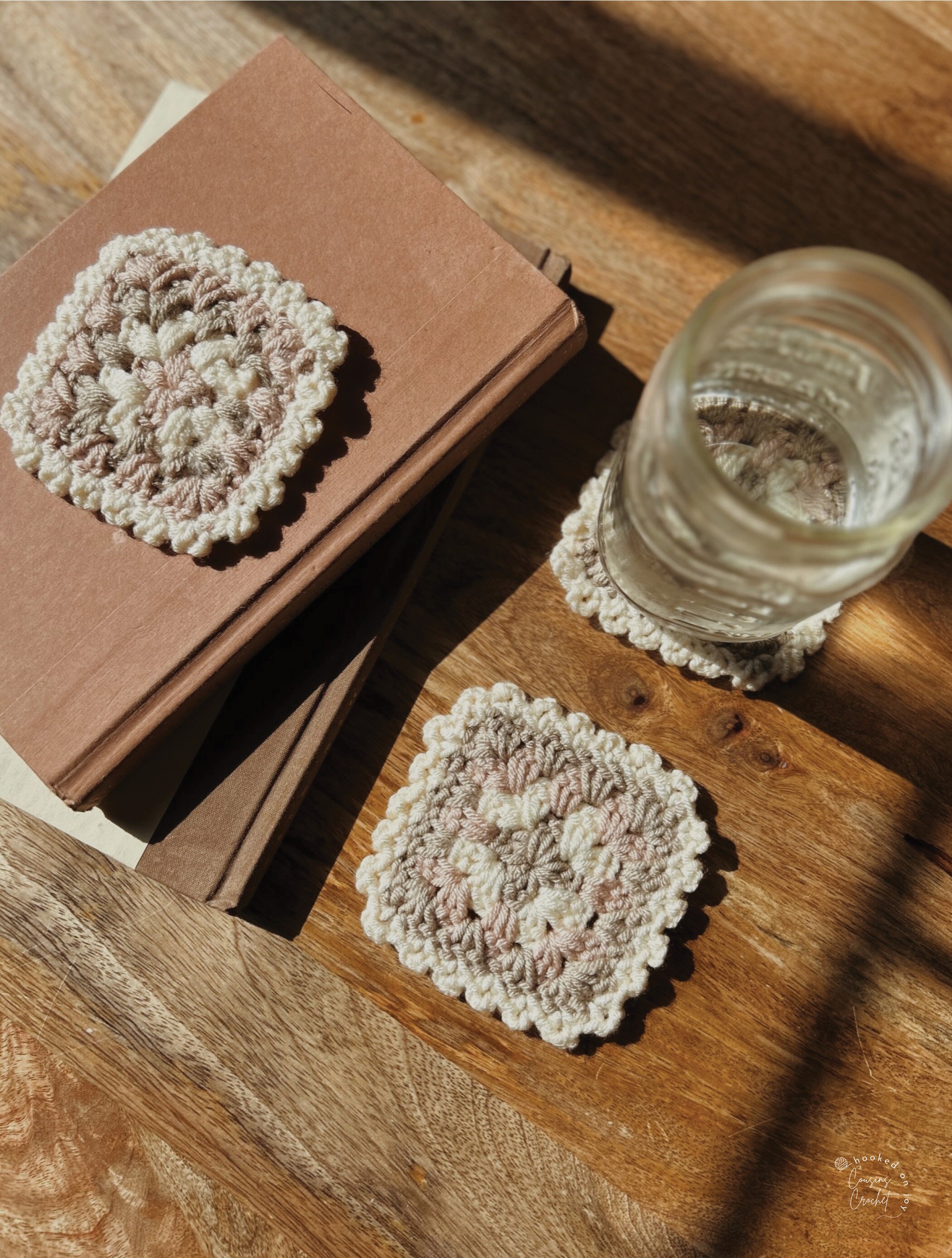Set of Handmade Neutral Colored Ruffle Granny Square Crochet Coasters ...