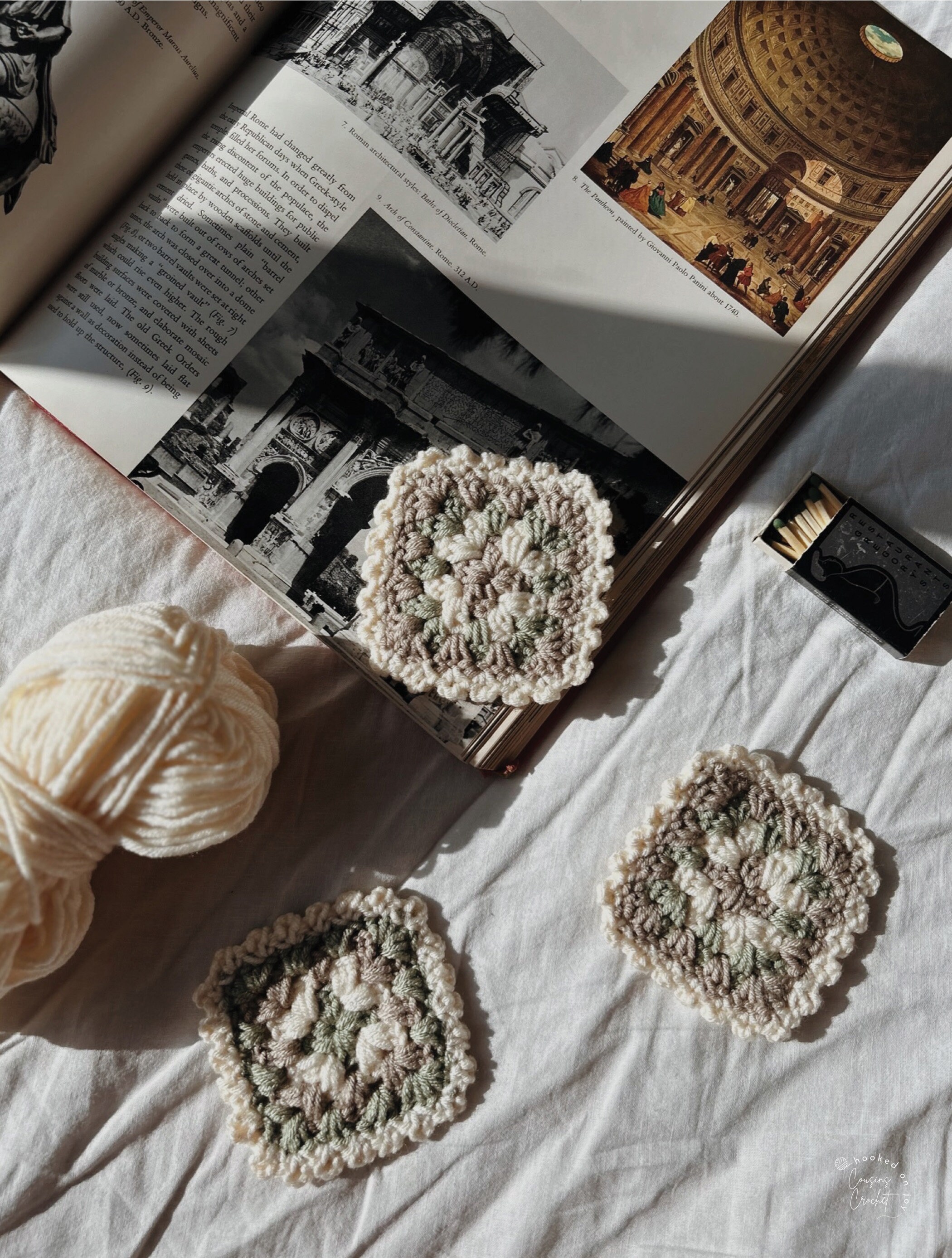 Set of Handmade Neutral Colored Ruffle Granny Square Crochet Coasters ...
