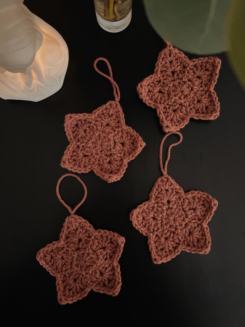 Set of 4 Handmade Crochet Neutral Christmas Holiday Star Ornaments - Etsy
