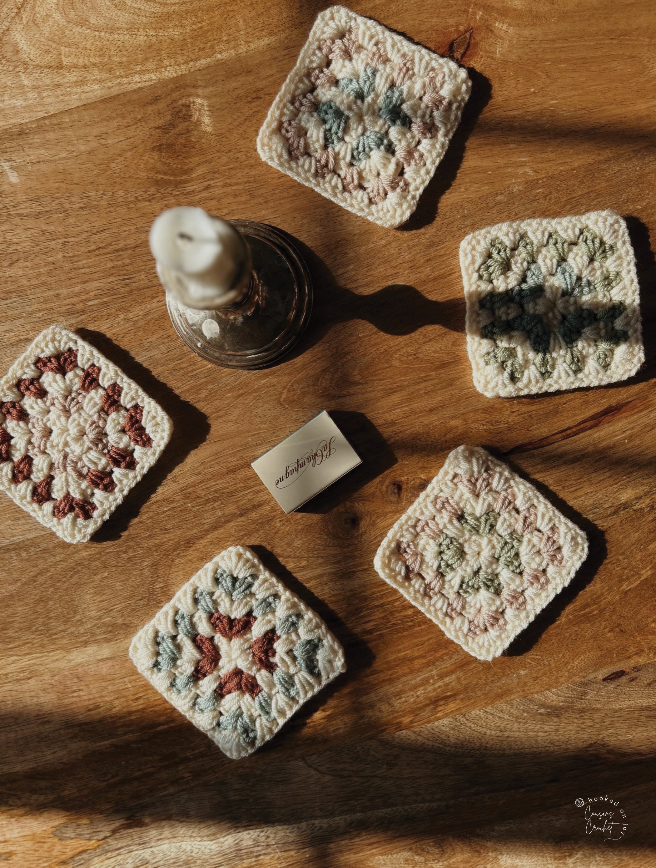 Set of 5 Handmade Color Block Crochet Granny Square Coasters - Etsy