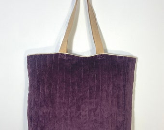 Large purple velvet tote bag