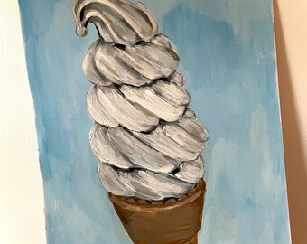 Ice Cream Girl Portrait Painting, Watercolor on Paper, Quirky Abstract