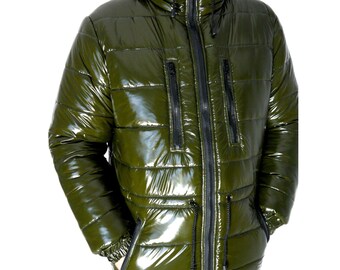 Nylon brillant LACK Veste en nylon brillant effet mouillé PVC avec rembourrage de 15 mm Veste de pluie PKN rembourrage de 15 mm