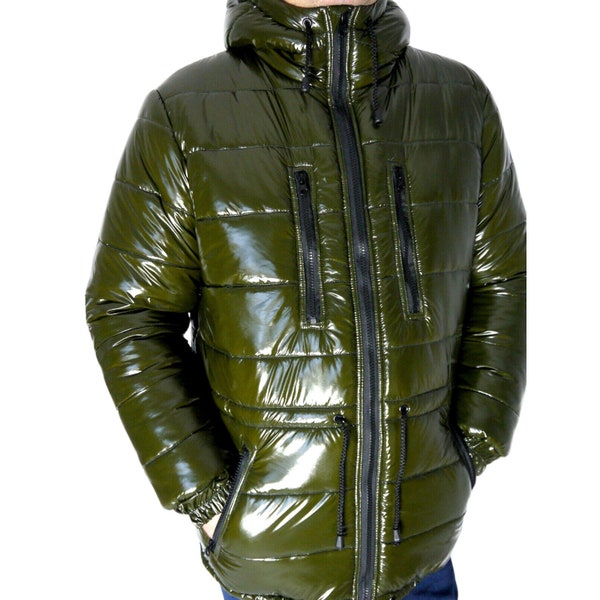 Glanznylon LACK PVC Wetlook shiny nylon Jacket with 15mm padding Jacke PKN Regenjacke  15 mm Füllung