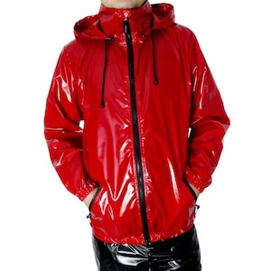 Chaqueta de nailon brillante LACK PVC Wetlook de nailon brillante 1KG Chaqueta impermeable con forro