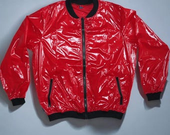 Glossy nylon LACK PVC Wetlook shiny nylon Jacket Bomber jacket Blouson  without lining