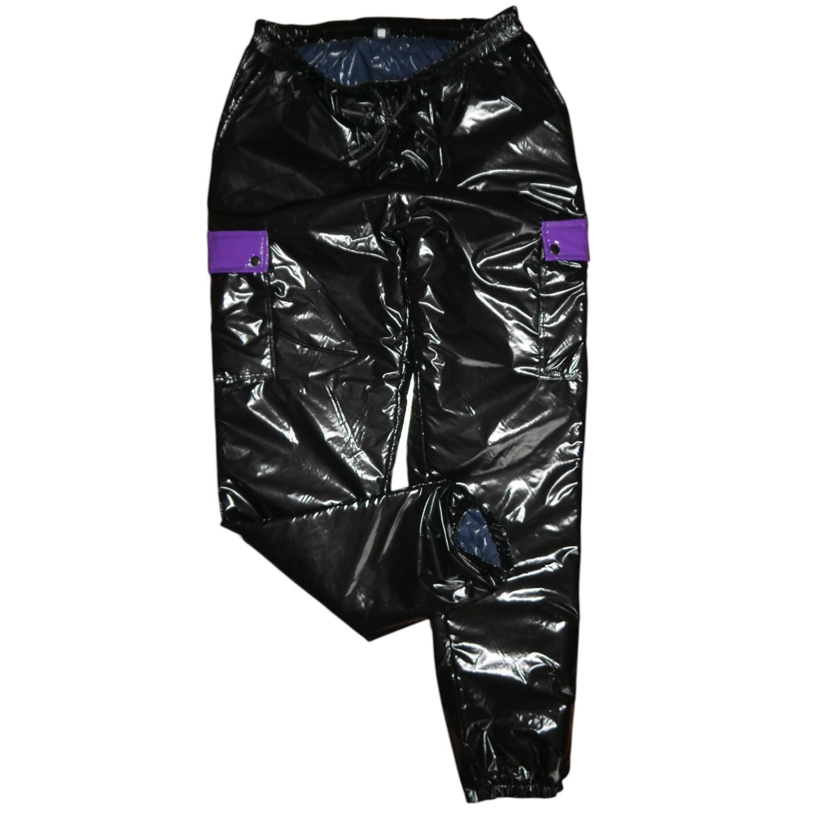 Glossy Nylon Lacquer PVC Wetlook Shiny Nylon Pants Rain Pants