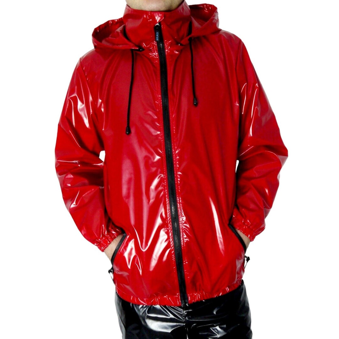 Glossy Nylon LACK PVC Wetlook Shiny Nylon Jacket 1KG Rain Jacket With ...